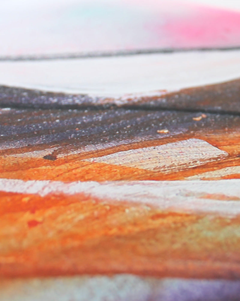 Close up detail of art print Desert Haze with rusty tones and brush marks.