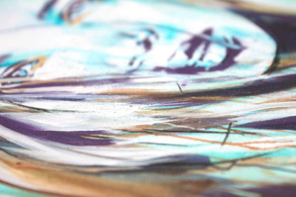 Close up detail of giclee print of a bohemian woman and her hair.