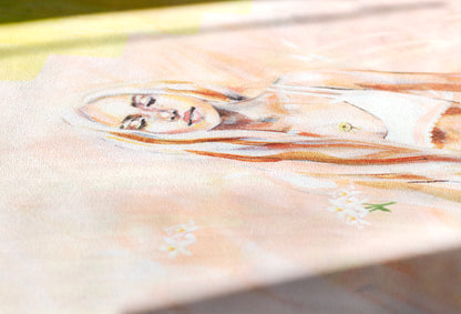 Close-up of Apricot Glow eco yoga mat by Hannah Chloe — soft vegan suede surface and natural rubber base in warm apricot tone.