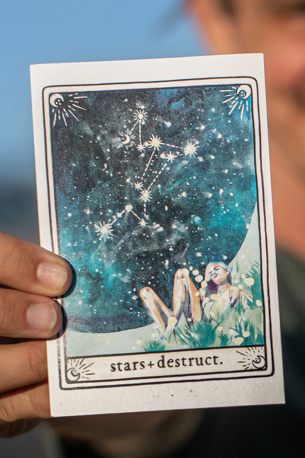 Illustrated card featuring artwork by Hannah Adamaszek for Starts + Destruct.