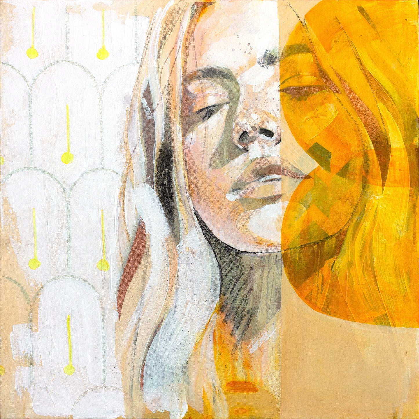 Warm portrait of a woman in a Mediterranean interior. Art  print on Bamboo in a Mallorca style.